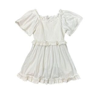 Ivy City Womens White Cotton Frilly Smocked  Mini Dress 1X Short Sleeve Tiered